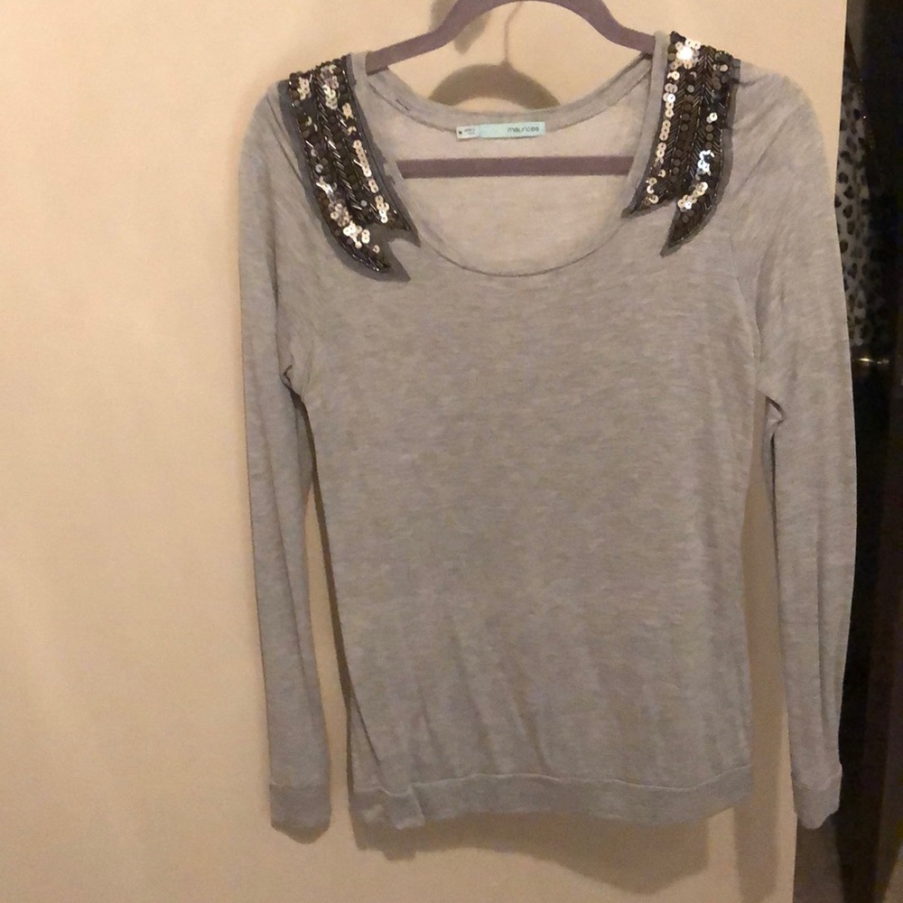 Maurice’s bedazzled shoulder grey blouse, Medium